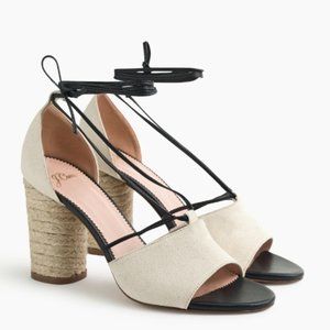 NWOB J.Crew Stella Heels in Canvas with Leather Ties